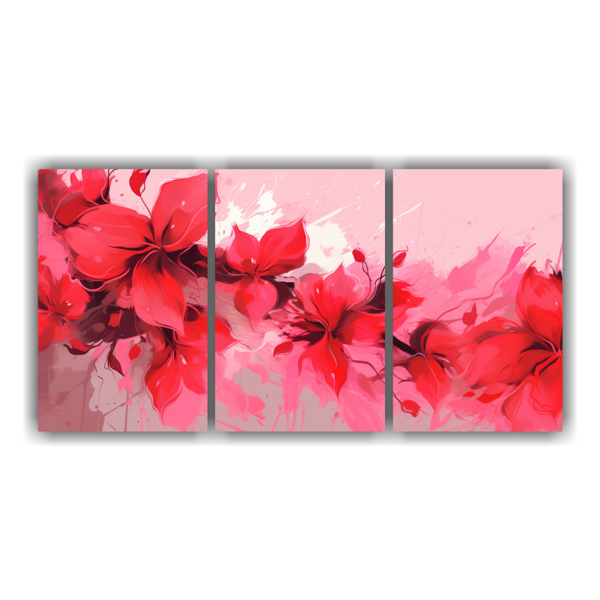 CONJUNTO 3 ARTES PARED BELLEZA RED Y PINK ESTILO 90X45 CM - 1