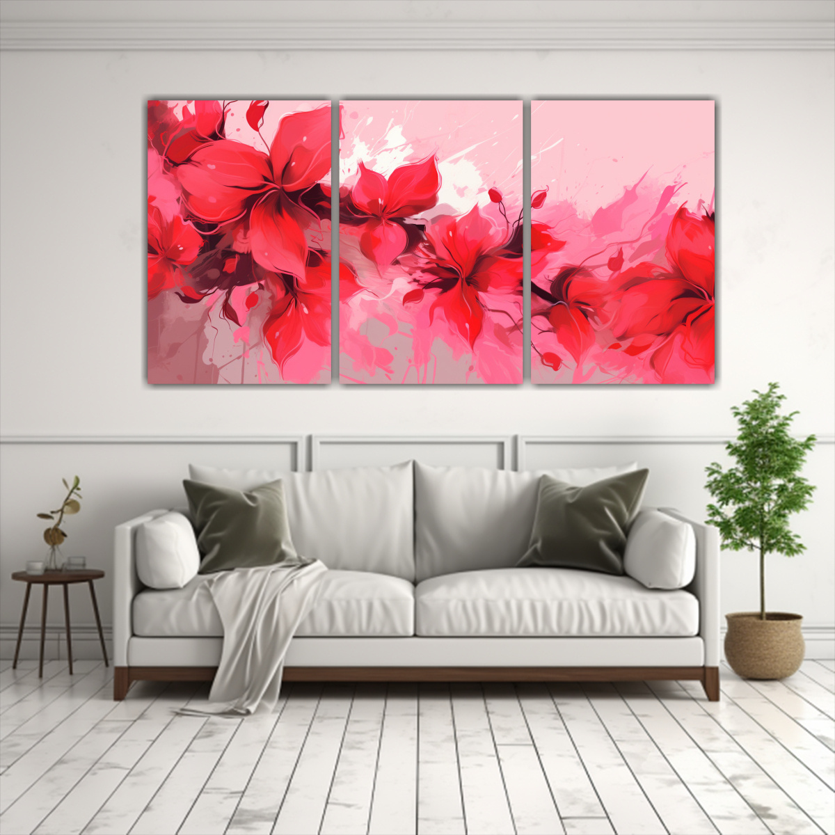 CONJUNTO 3 ARTES PARED BELLEZA RED Y PINK ESTILO 90X45 CM - 2