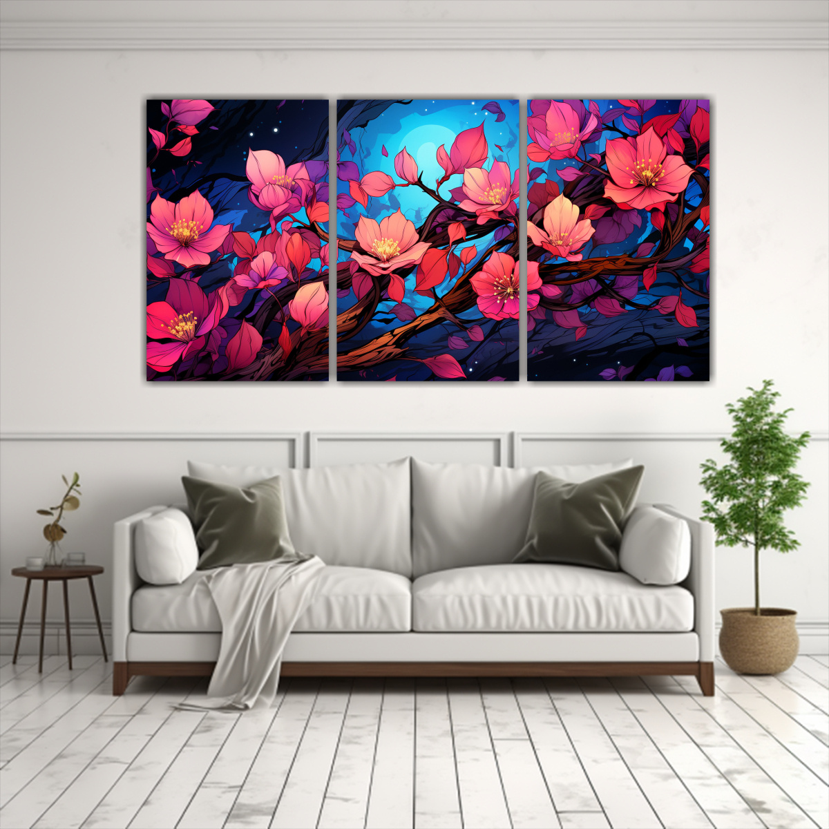 PINTURA BAÑO DISEÑO ARTE ÁRBOL MORADO Y 90X45 CM - 2