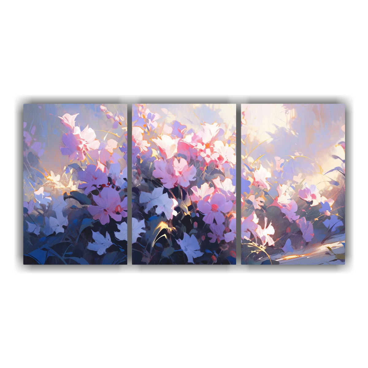 SET 3 TELAS EN BASTIDOR TONOS ESCENA A FLORES 180X90 CM - 1