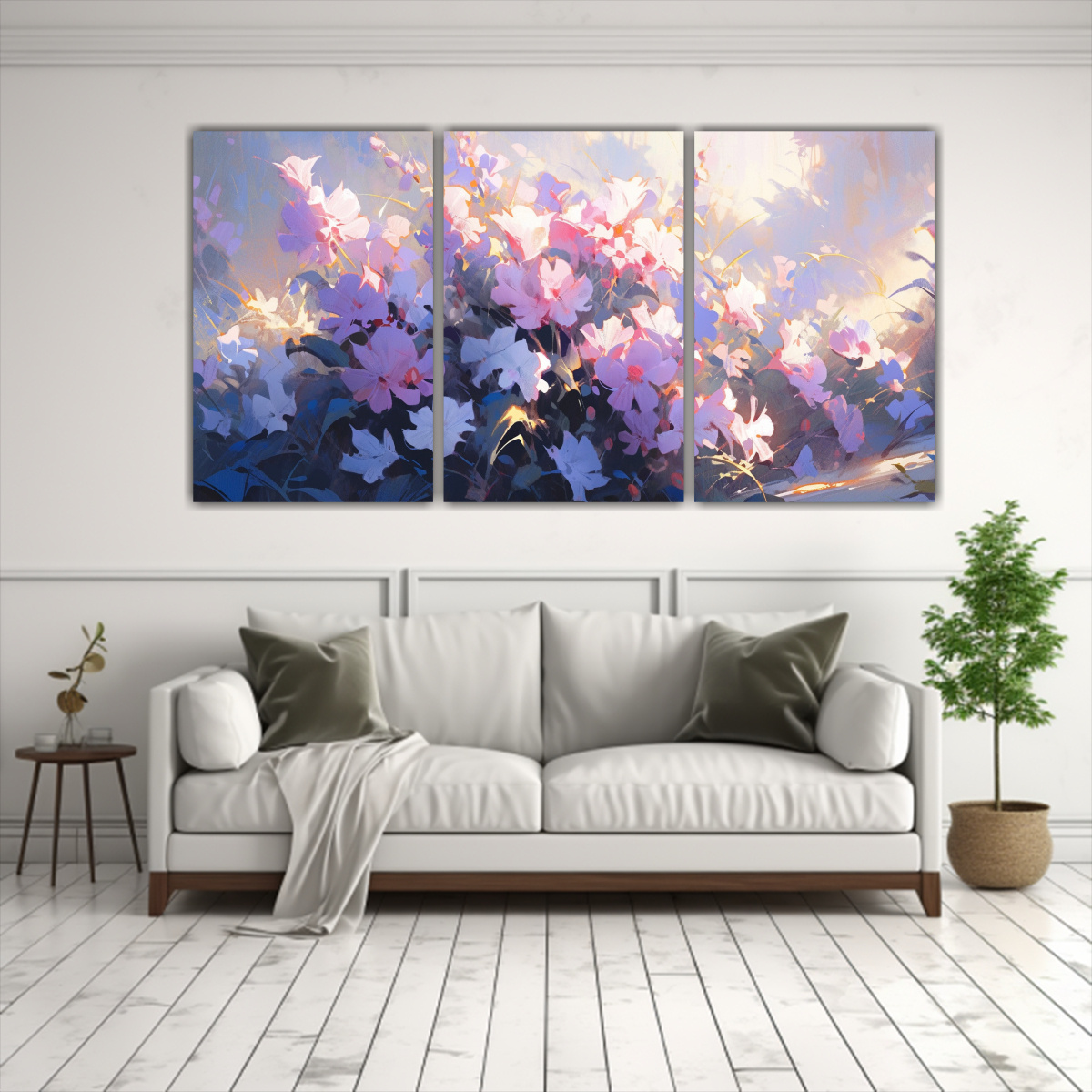 SET 3 TELAS EN BASTIDOR TONOS ESCENA A FLORES 180X90 CM - 2