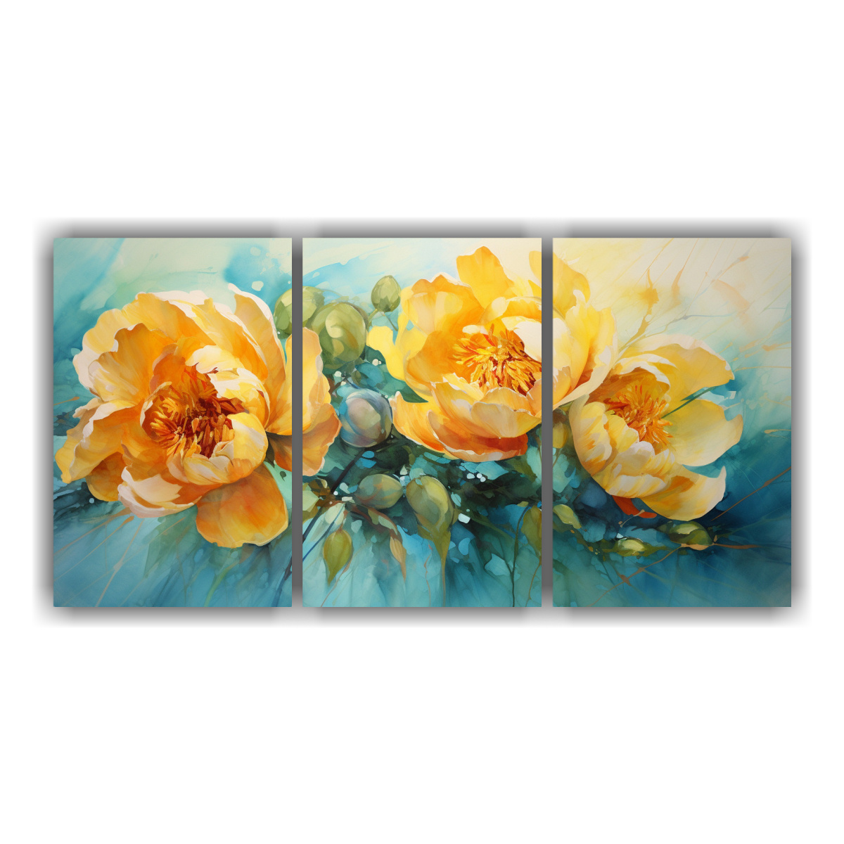 CUADRO ABSTRACTO DE FLORES PEONÍAS AMARILLAS Y 90X45 CM - 1