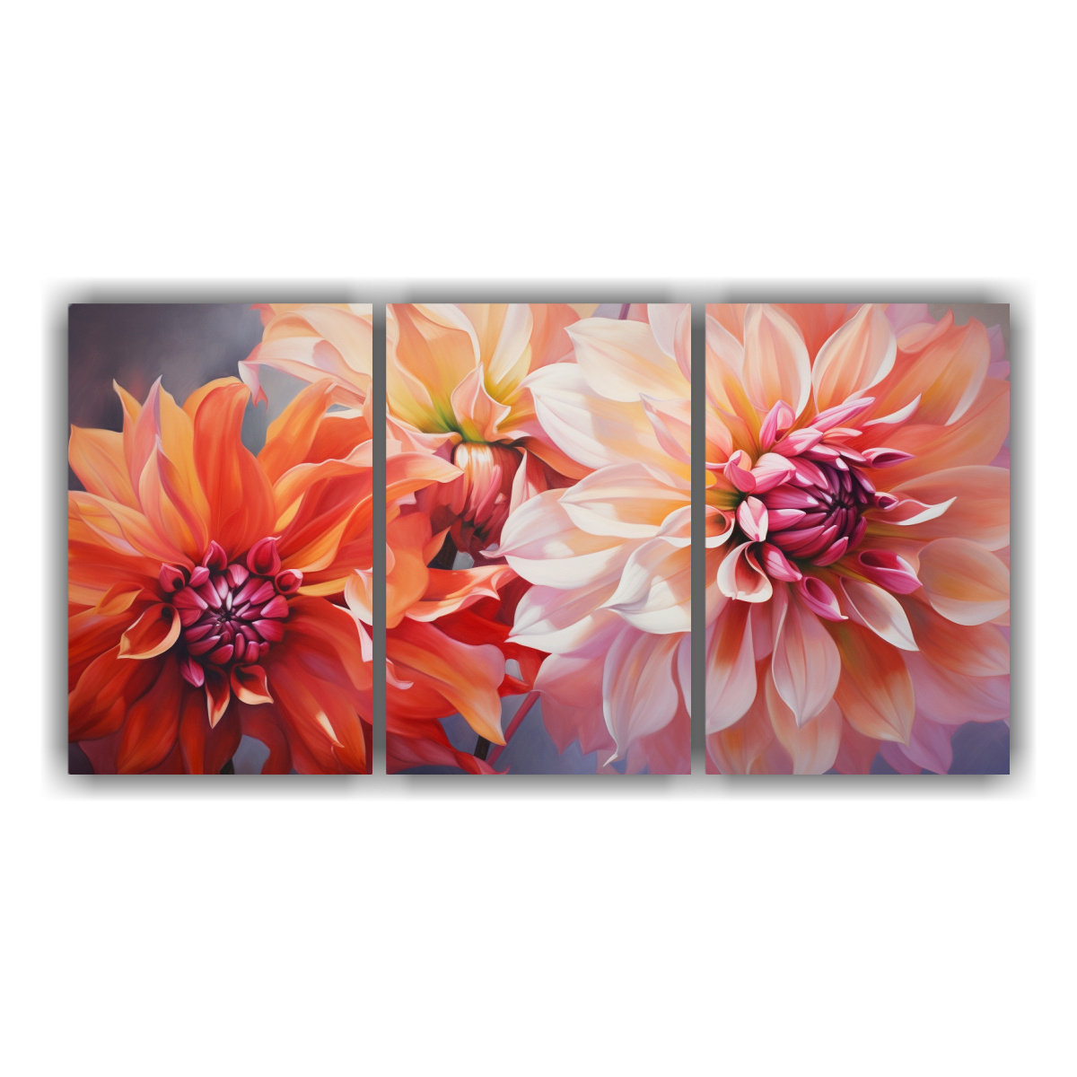 PINTURA ABSTRACTA EXPRESIVA DE FLORES DE DALIAS 90X45 CM - 1