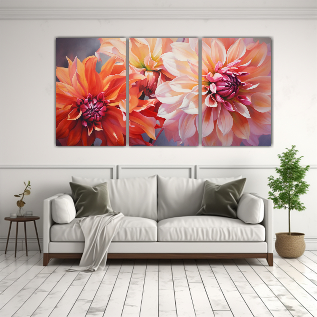 PINTURA ABSTRACTA EXPRESIVA DE FLORES DE DALIAS 90X45 CM - 2