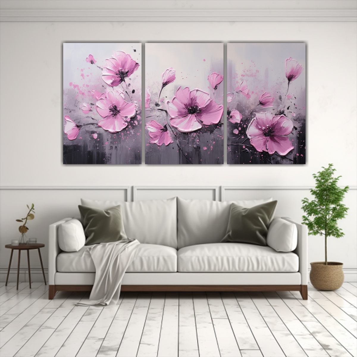 PINTURAS DECORATIVAS LINEALES DE FLORES EN LIENZO 60X30 CM - 2