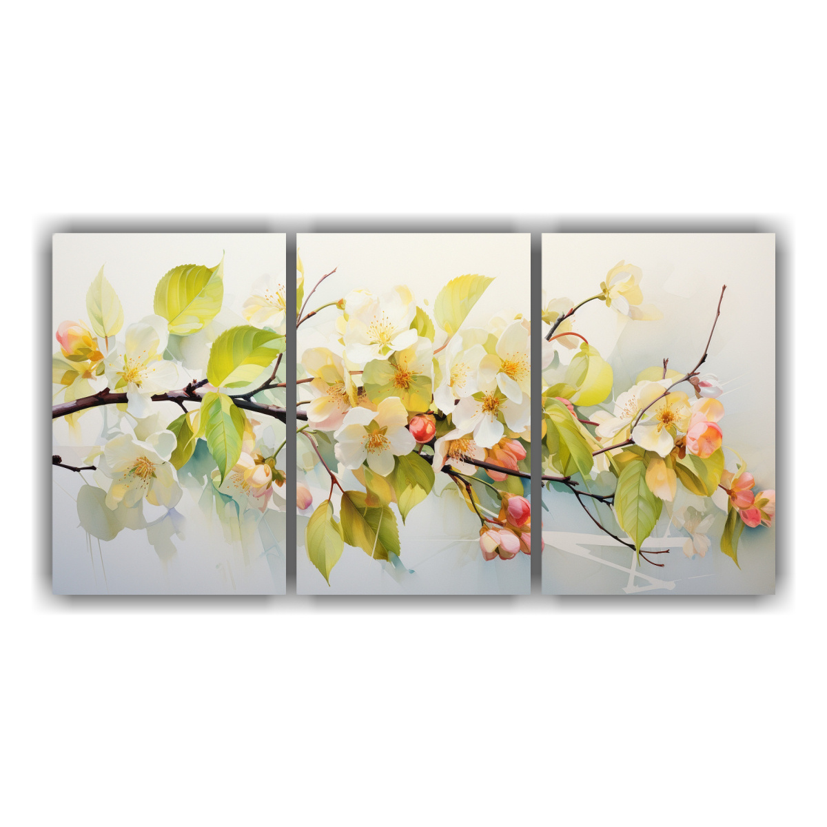 SET DE 3 TELAS EN BASTIDOR FLORES DE TILO EN 90X45 CM - 1