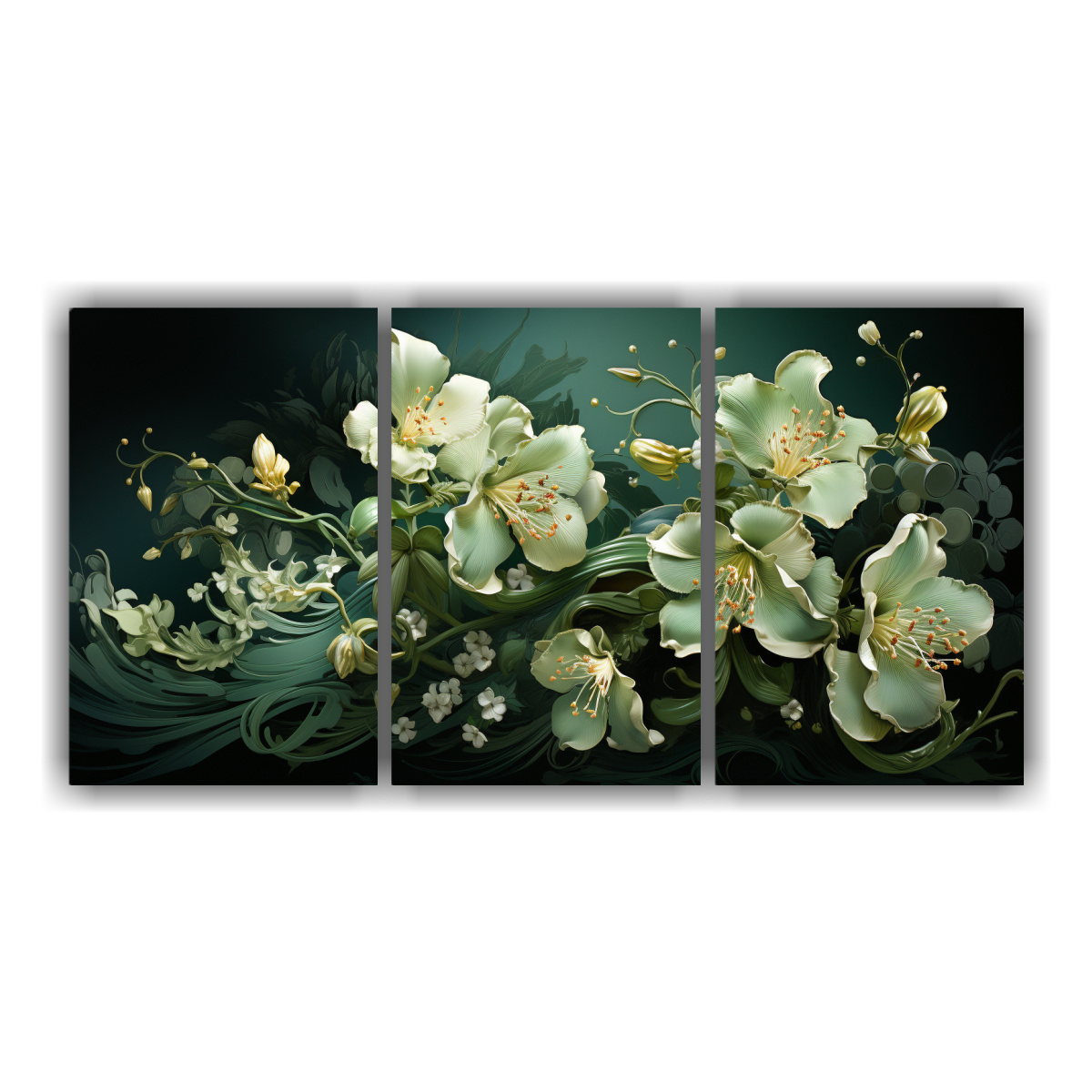 TRES LIENZOS DE TELA ACUARELA CON DETALLES 150X75 CM - 1