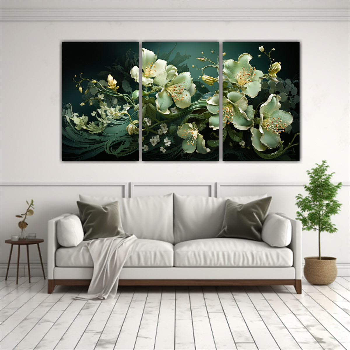 TRES LIENZOS DE TELA ACUARELA CON DETALLES 150X75 CM - 2