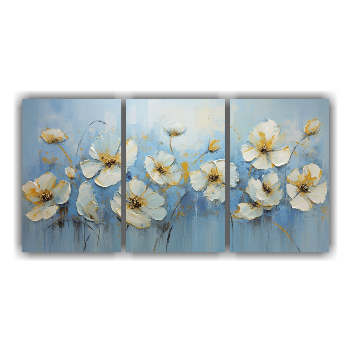 PINTURA EN LIENZO DE FLORES EN COLORES DORADO Y 60X30 CM - 1