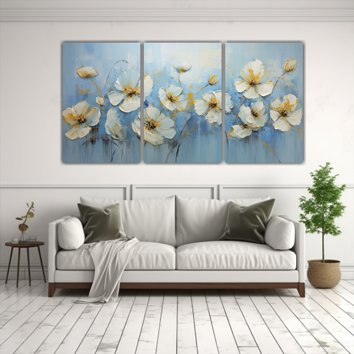 PINTURA EN LIENZO DE FLORES EN COLORES DORADO Y 60X30 CM - 2