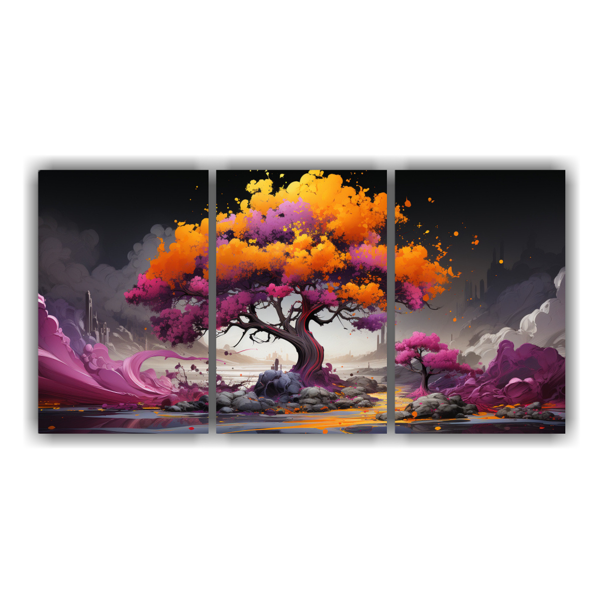 SET 3 ARTES DE PARED DECORACIÓN GRAFICO ÁRBOL 90X45 CM - 1