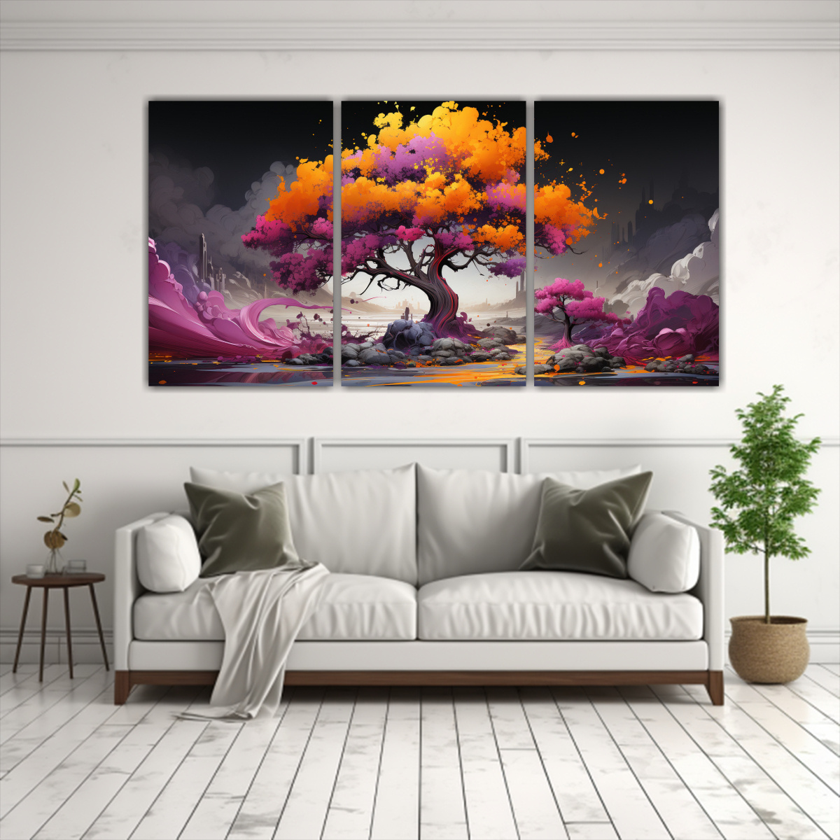 SET 3 ARTES DE PARED DECORACIÓN GRAFICO ÁRBOL 90X45 CM - 2