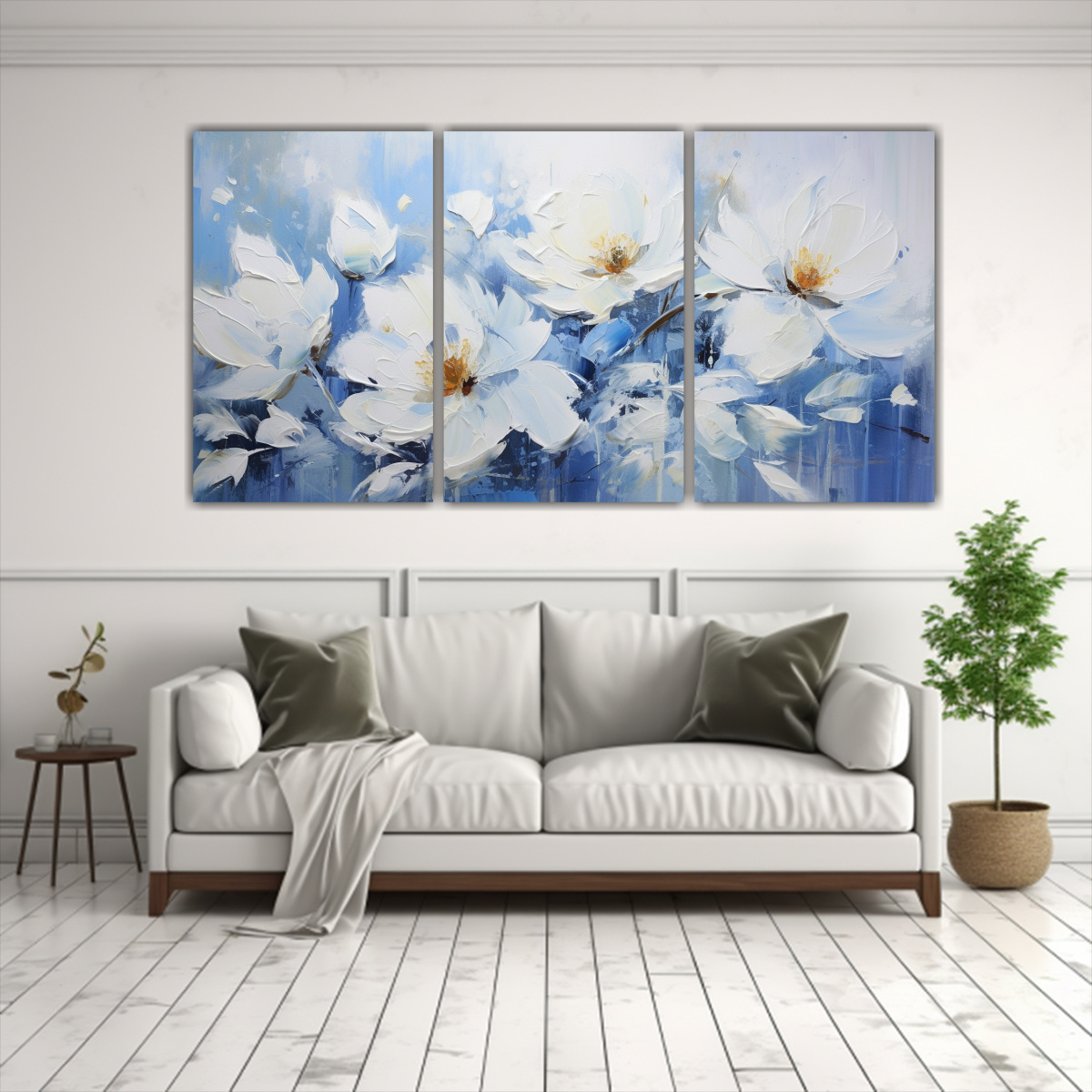 PINTURA EN LIENZO DE FLORES EN COLORES BLANCO Y 240X120 CM - 2