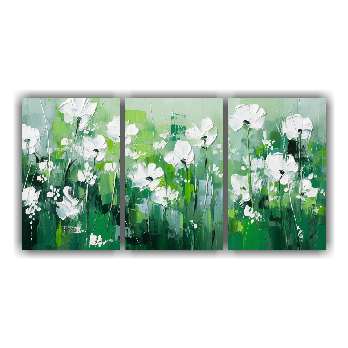 PINTURA DE FLORES EN LIENZO ESTILO GALERÍA VERDE 120X60 CM - 1