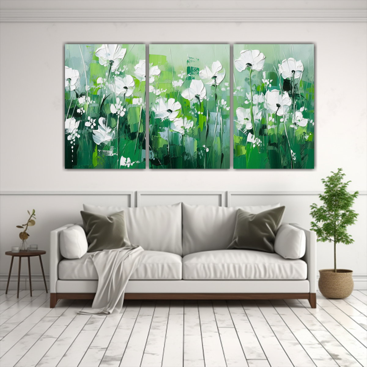 PINTURA DE FLORES EN LIENZO ESTILO GALERÍA VERDE 120X60 CM - 2