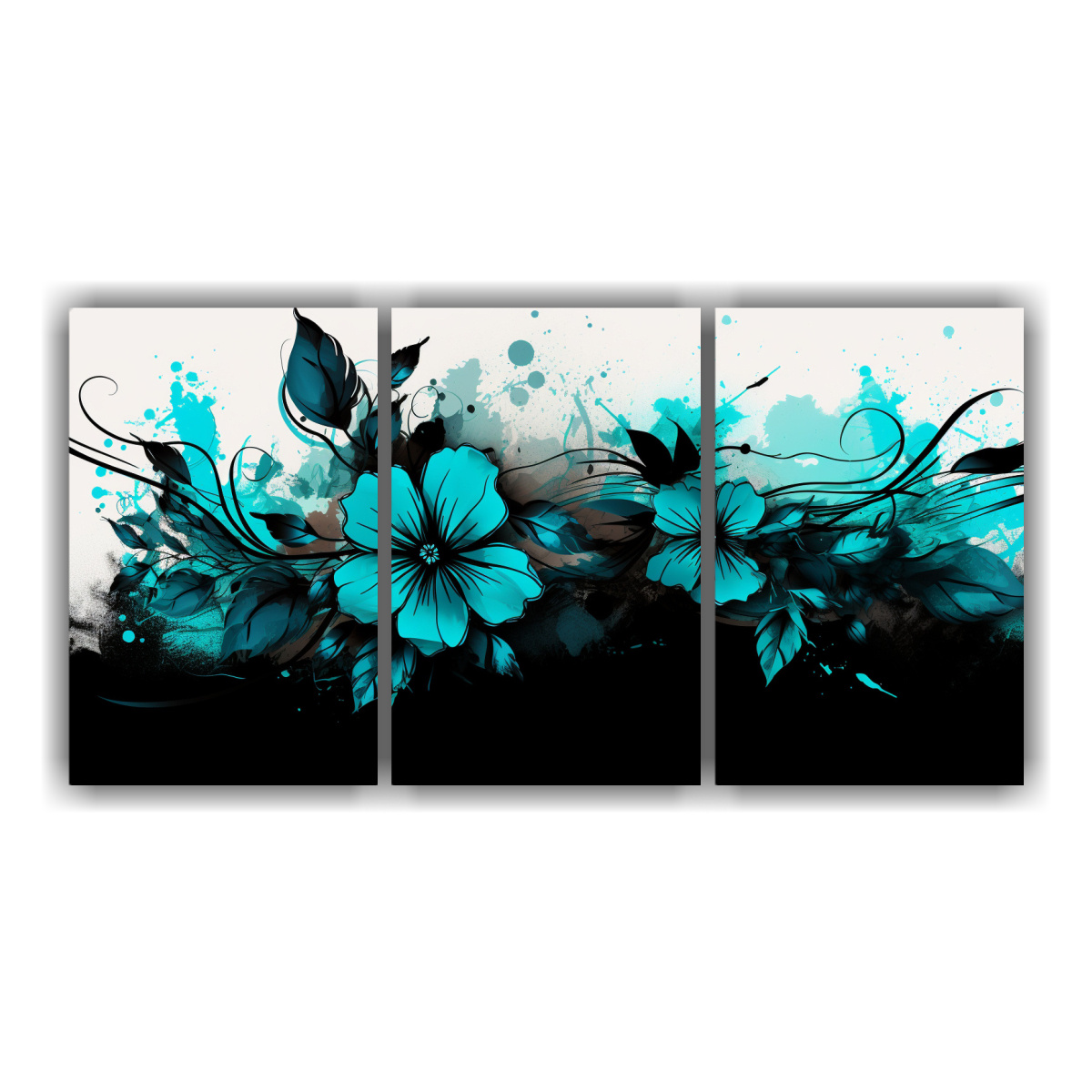 CUADROS VINTAGE ARTE GRAFICO TURQUESA Y NEGRO EN 120X60 CM - 1