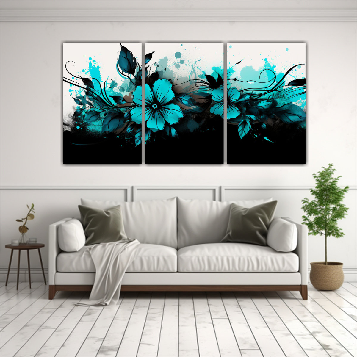 CUADROS VINTAGE ARTE GRAFICO TURQUESA Y NEGRO EN 120X60 CM - 2