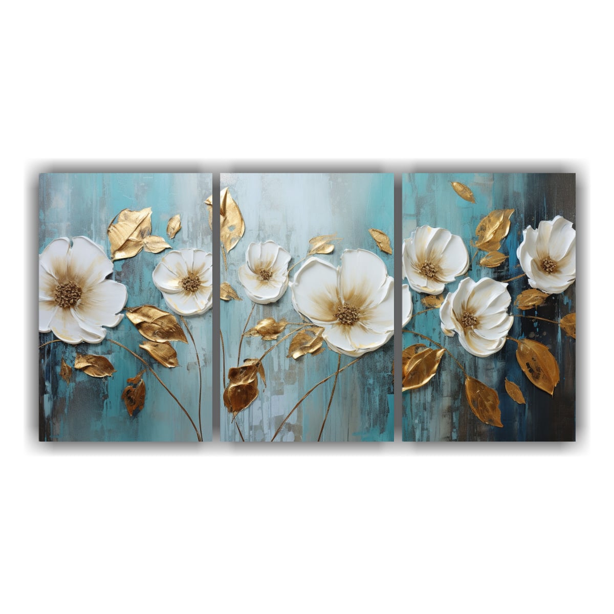 TRES LIENZOS CUADRO MULTICOLOR PINTURA DE FLORES 240X120 CM - 1