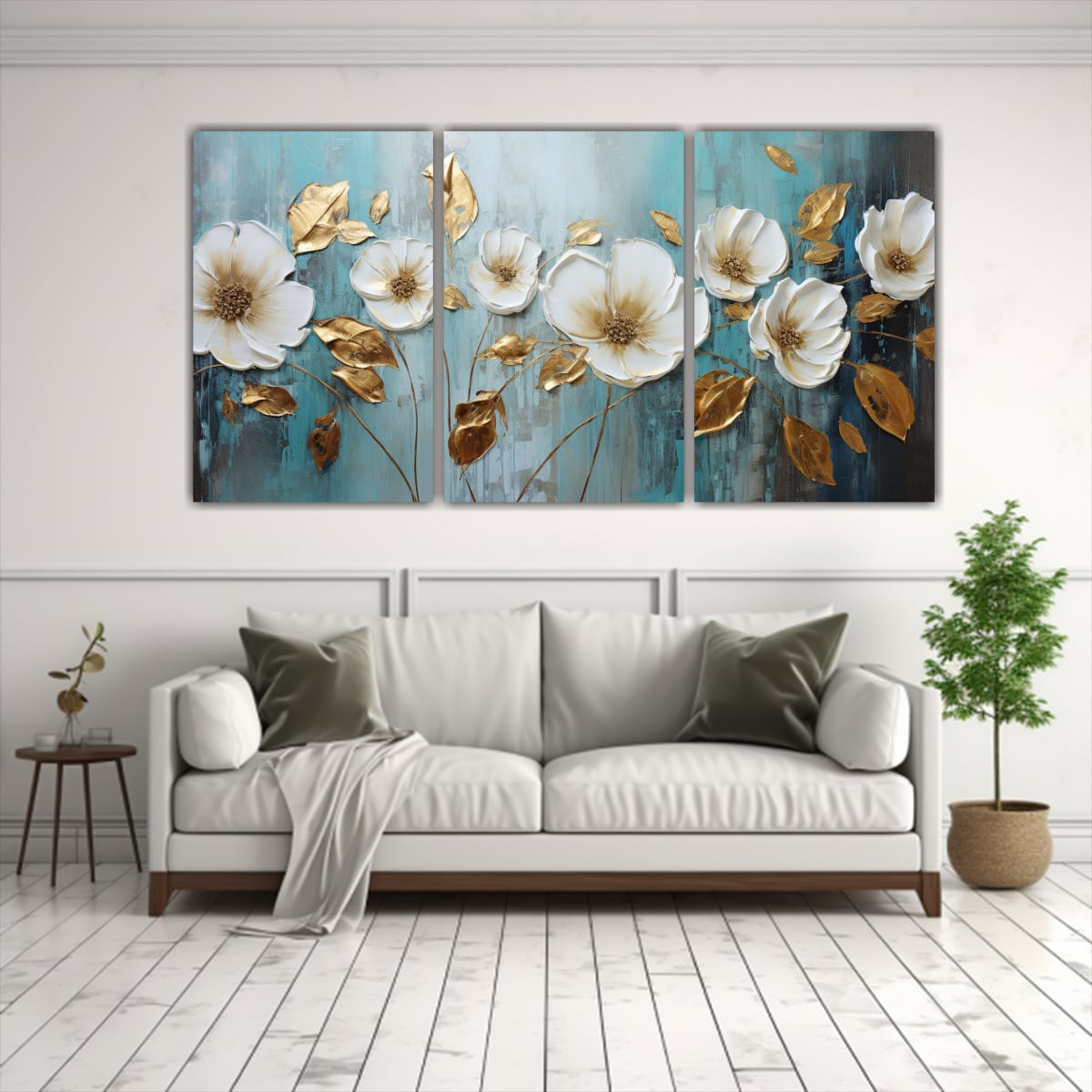 TRES LIENZOS CUADRO MULTICOLOR PINTURA DE FLORES 240X120 CM - 2