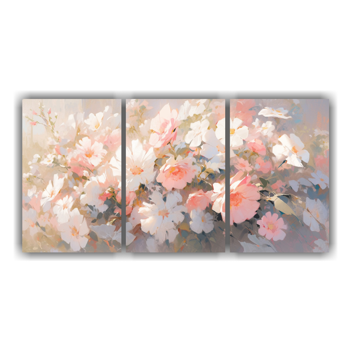 PINTURA EN LIENZO DE FLORES BLANCAS Y ROSAS CON 120X60 CM - 1