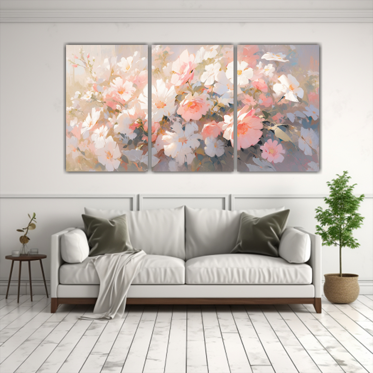 PINTURA EN LIENZO DE FLORES BLANCAS Y ROSAS CON 120X60 CM - 2