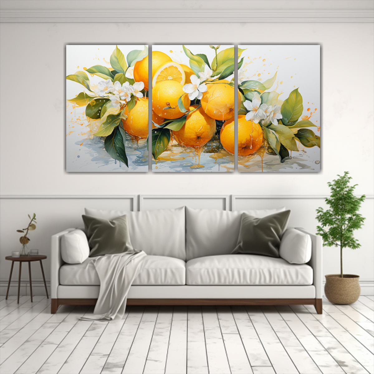 TRÍPTICO TELA MODERNO TEXTURA ÁRBOL NARANJA 90X45 CM - 2