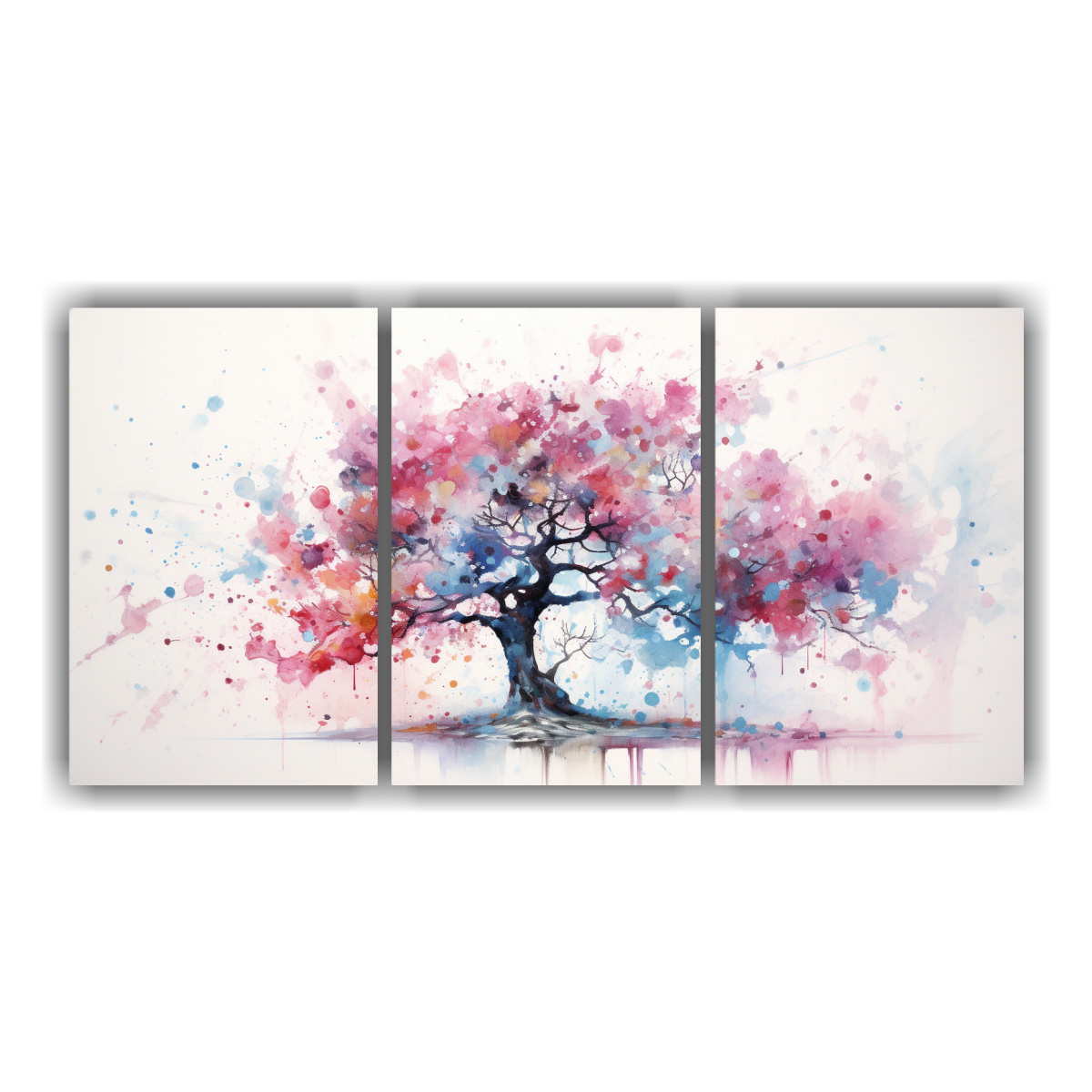 CUADRO DE ÁRBOL ROSA Y AZUL CON RELIEVE: PINTURA 60X30 CM - 1