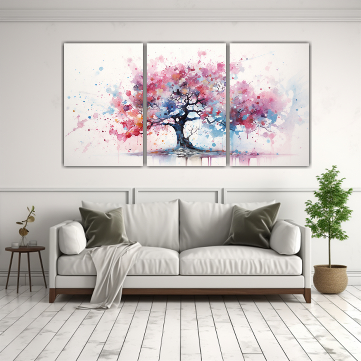 CUADRO DE ÁRBOL ROSA Y AZUL CON RELIEVE: PINTURA 60X30 CM - 2