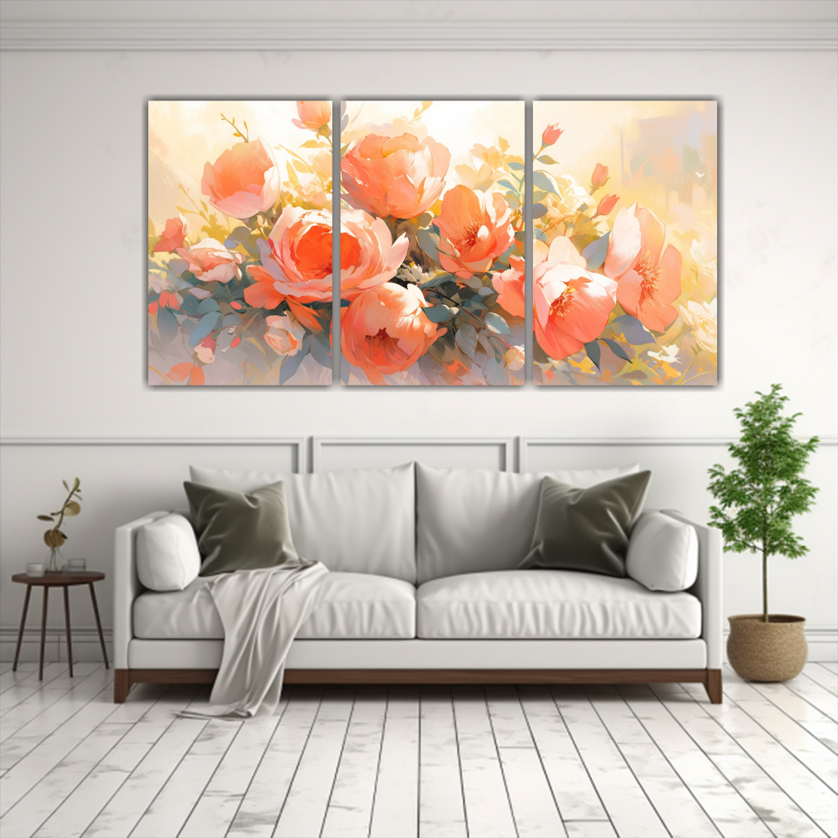 TRÍPTICO DE TONOS RESISTENTES CON FLORES EN 240X120 CM - 2
