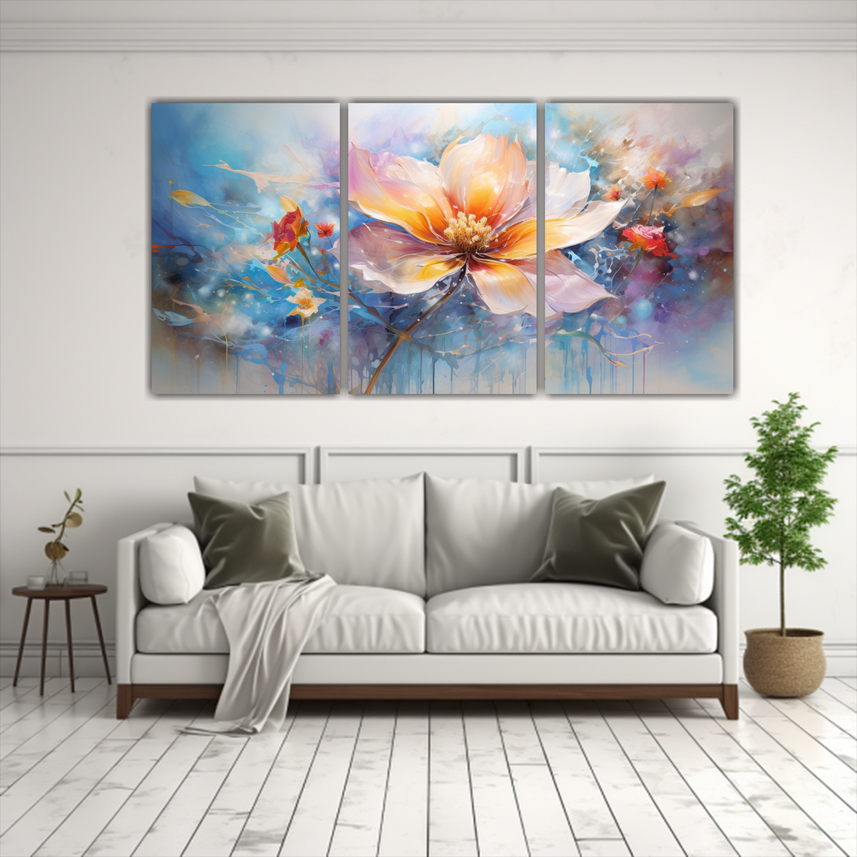 PINTURA ABSTRACTA EN ACUARELA DE FLORES A NO 60X30 CM - 2