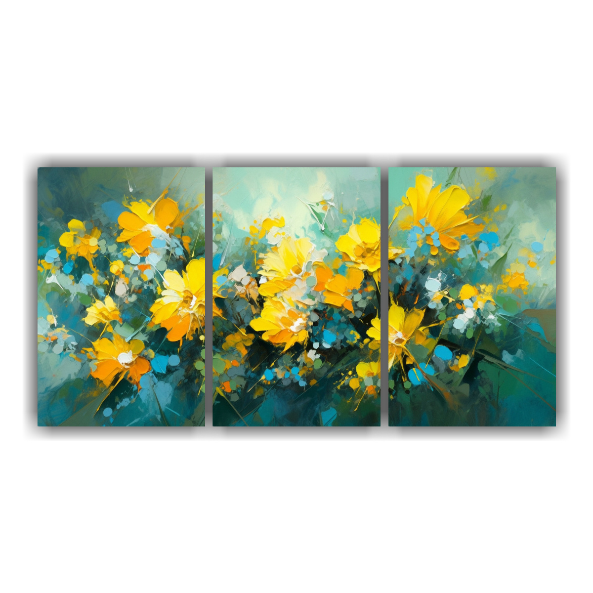 PINTURA ABSTRACTA SURREALISTA DE FLORES AMARILLAS 90X45 CM - 1