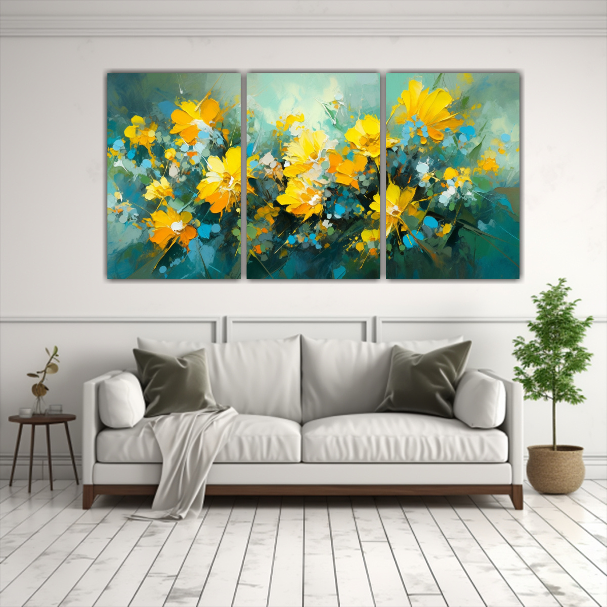 PINTURA ABSTRACTA SURREALISTA DE FLORES AMARILLAS 90X45 CM - 2