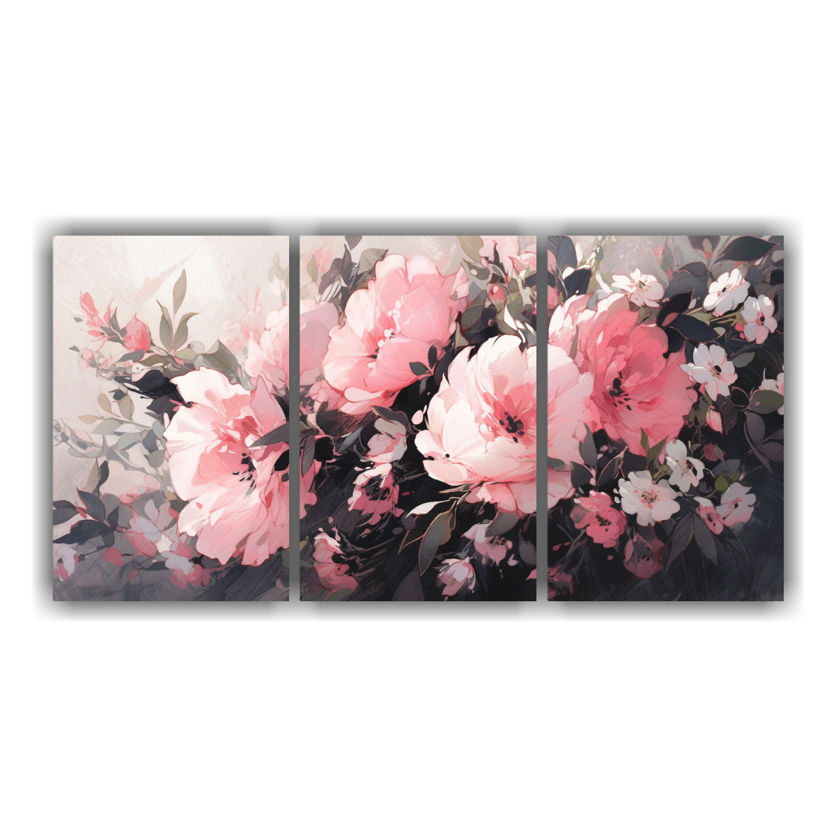 CUADROS DE FLORES NEGRAS Y ROSAS PARA DECORAR EL 60X30 CM - 1
