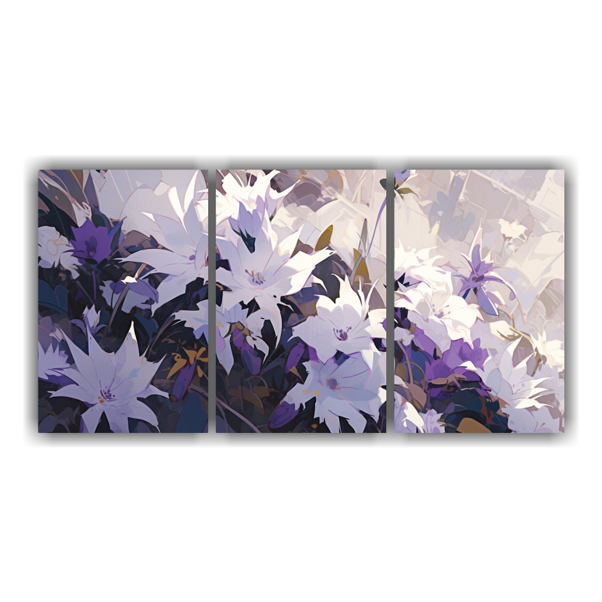 PINTURA DE FLORES MORADAS Y BLANCAS EN LIENZO 240X120 CM - 1