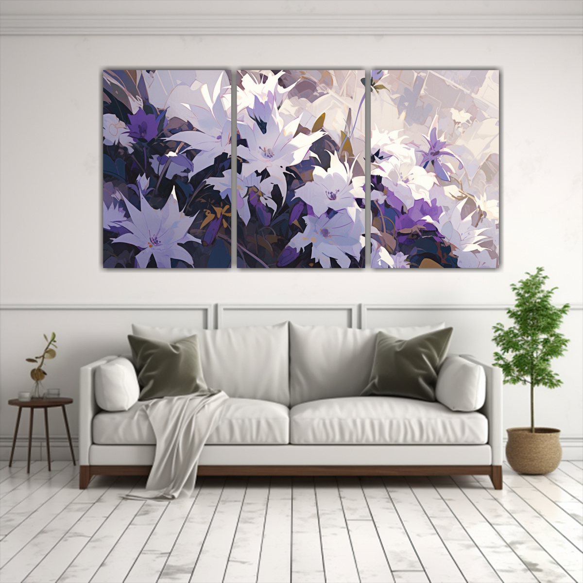 PINTURA DE FLORES MORADAS Y BLANCAS EN LIENZO 240X120 CM - 2