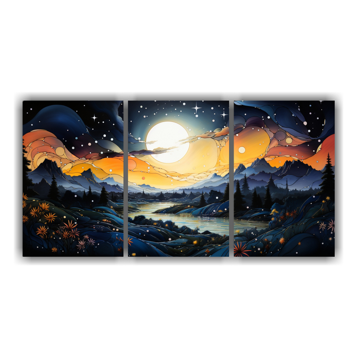 CUADROS DECORACIÓN SALA CON LUNA Y MONTAÑAS EN 120X60 CM - 1