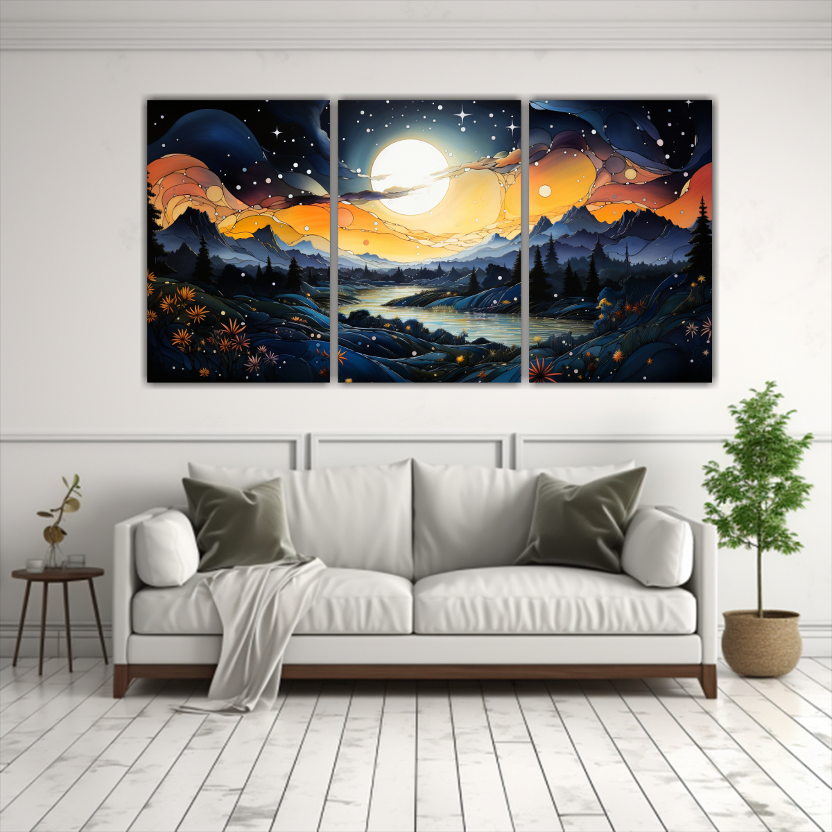 CUADROS DECORACIÓN SALA CON LUNA Y MONTAÑAS EN 120X60 CM - 2
