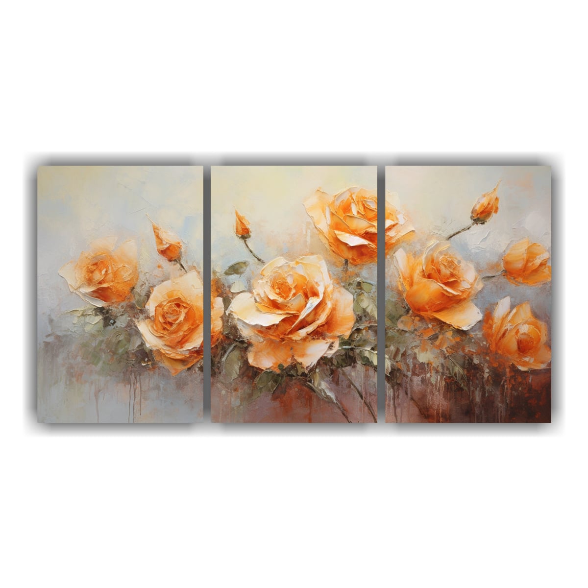 SET 3 CUADROS ACUARELA ESTILO A ROSAS NARANJAS EN 150X75 CM - 1
