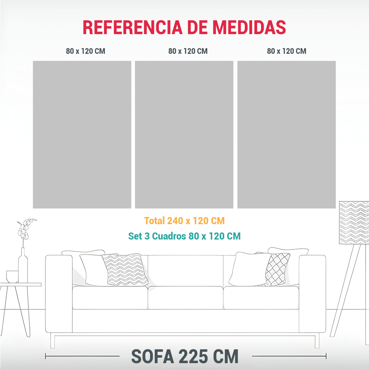 CONJUNTO DE 3 CUADROS TEMÁTICOS PARA SALÓN 240X120 CM - 3