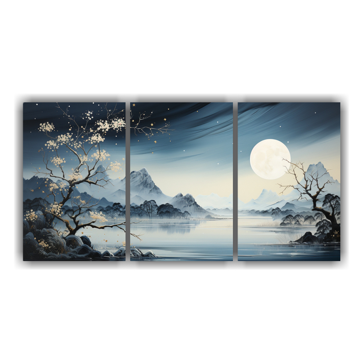 CUADRO ESPECTACULAR CON LUNA Y MONTAÑAS EN SET 180X90 CM - 1