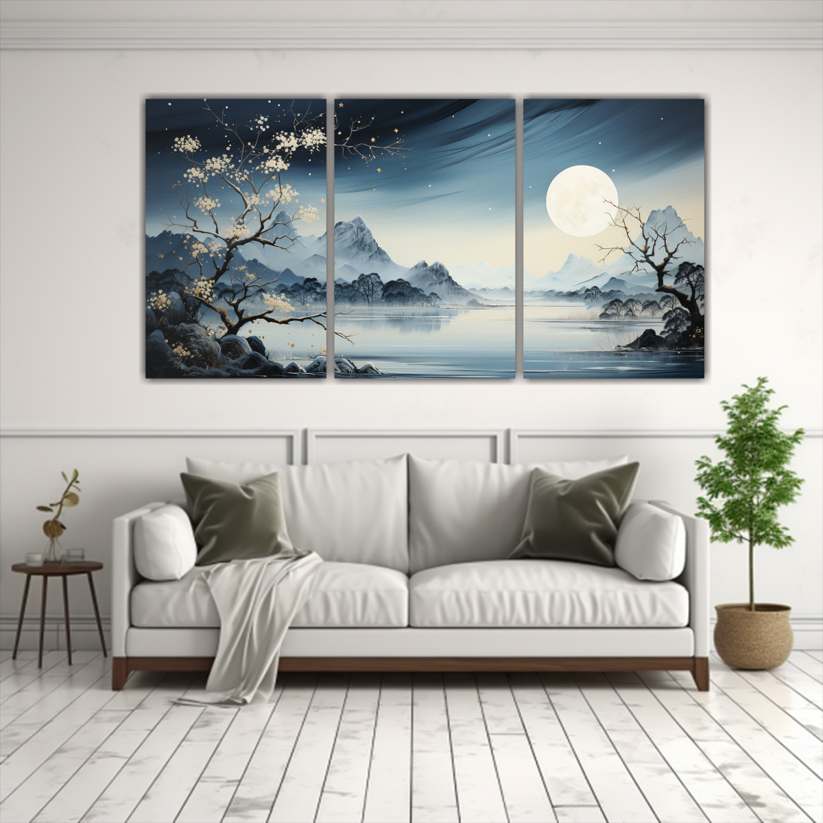 CUADRO ESPECTACULAR CON LUNA Y MONTAÑAS EN SET 180X90 CM - 2