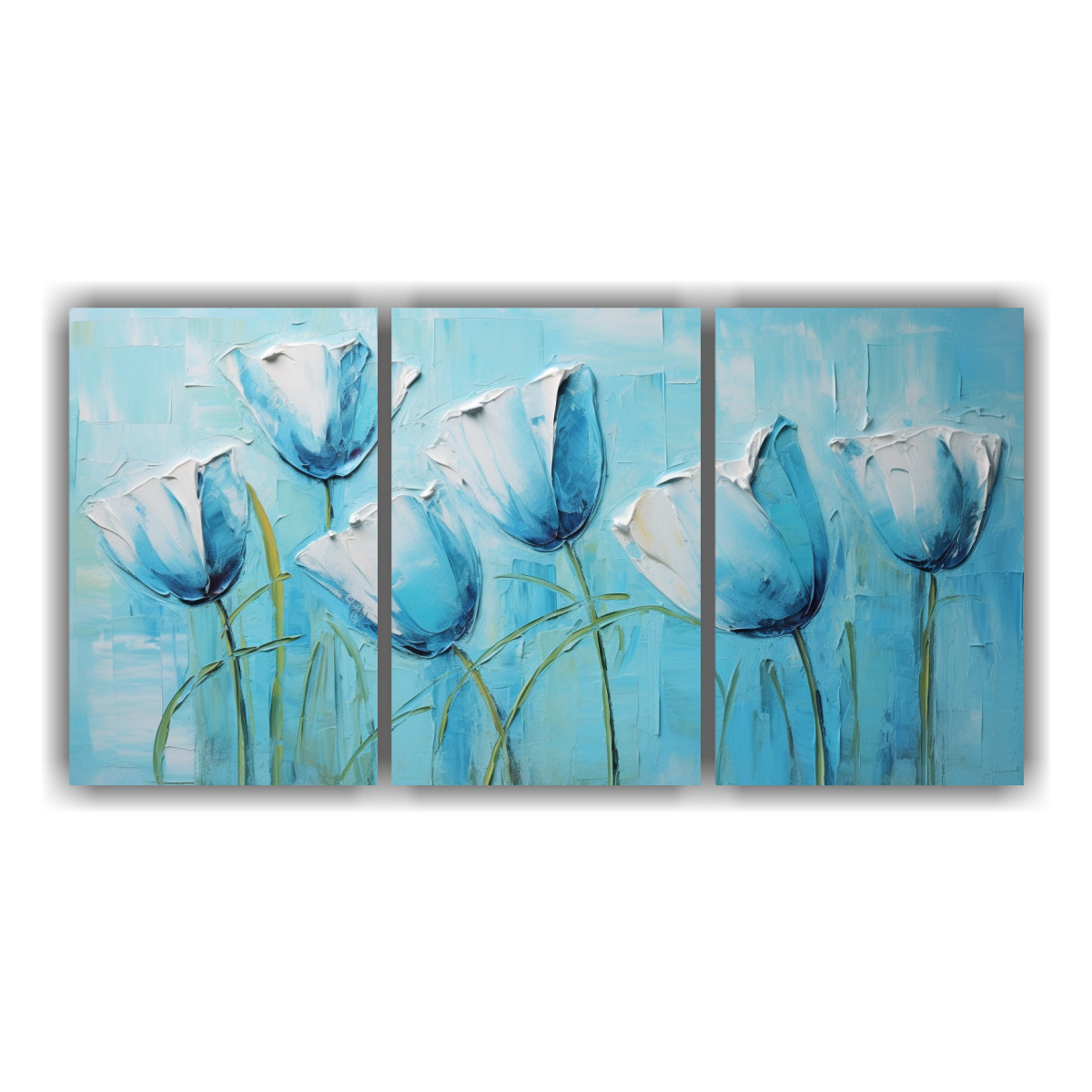 CUADRO DE TULIPANES TURQUESA EN LIENZO ESTILO 90X45 CM - 1