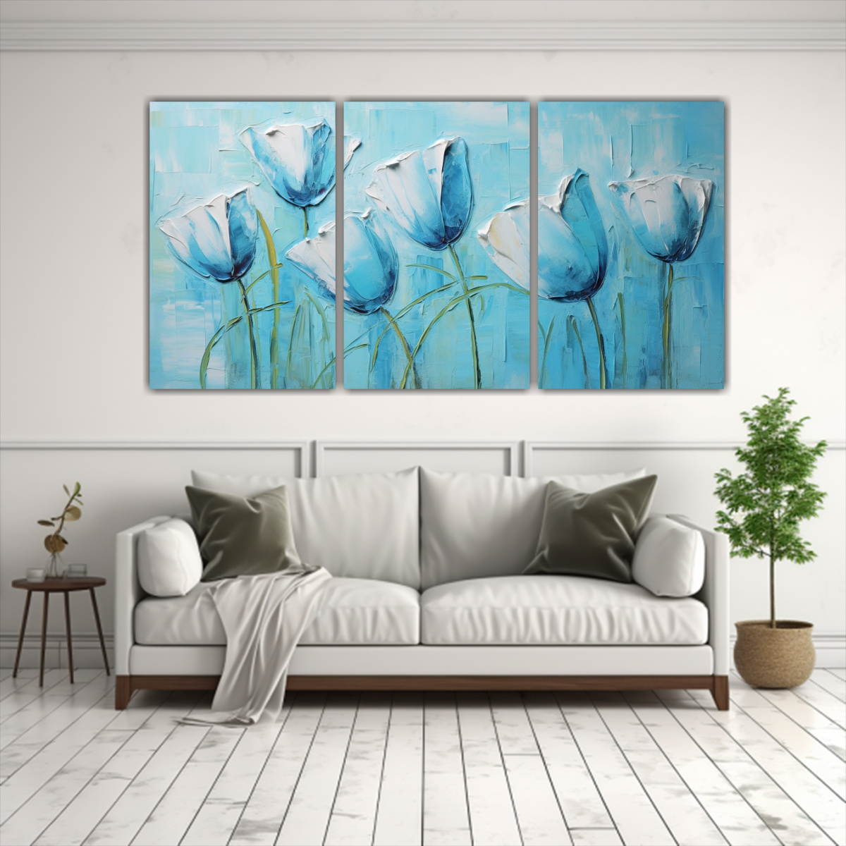 CUADRO DE TULIPANES TURQUESA EN LIENZO ESTILO 90X45 CM - 2