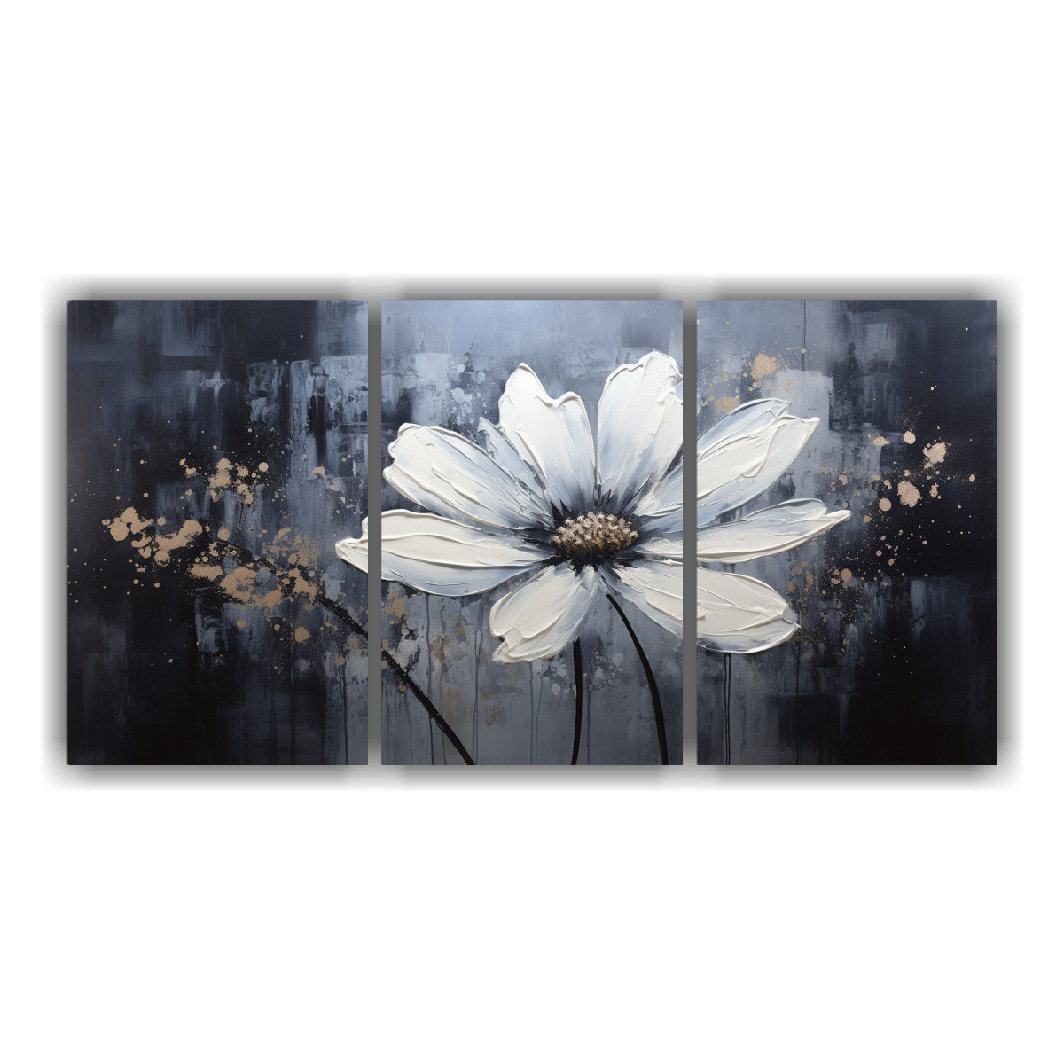 PINTURA SIMÉTRICA DE FLOR NEGRA EN LIENZO ESTILO 240X120 CM - 1