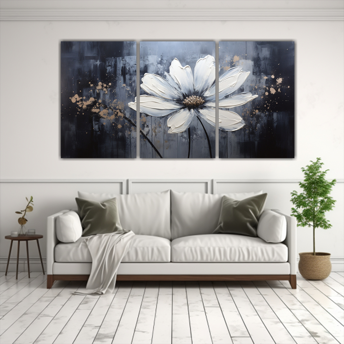 PINTURA SIMÉTRICA DE FLOR NEGRA EN LIENZO ESTILO 240X120 CM - 2