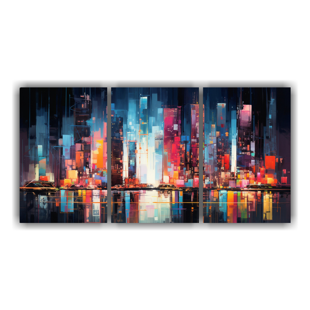 TRÍPTICO ABSTRACTO NOCTURNO DE UNA CIUDAD EN 120X60 CM - 1