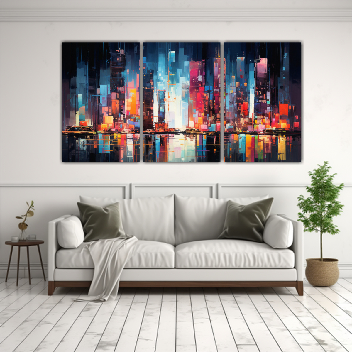 TRÍPTICO ABSTRACTO NOCTURNO DE UNA CIUDAD EN 120X60 CM - 2
