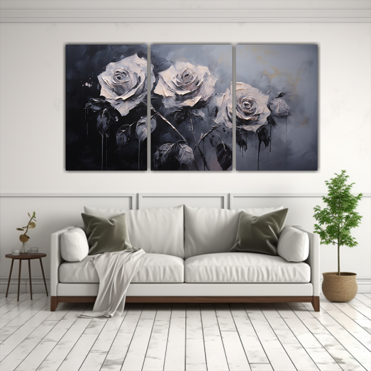 CUADROS MODERNOS ELEGANTES CON ROSAS NEGRAS EN 180X90 CM - 2