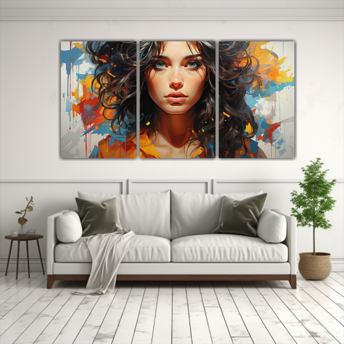 PINTURA MURAL ABSTRACTA DE CHICA COMIENDO, 90X45 CM - 2