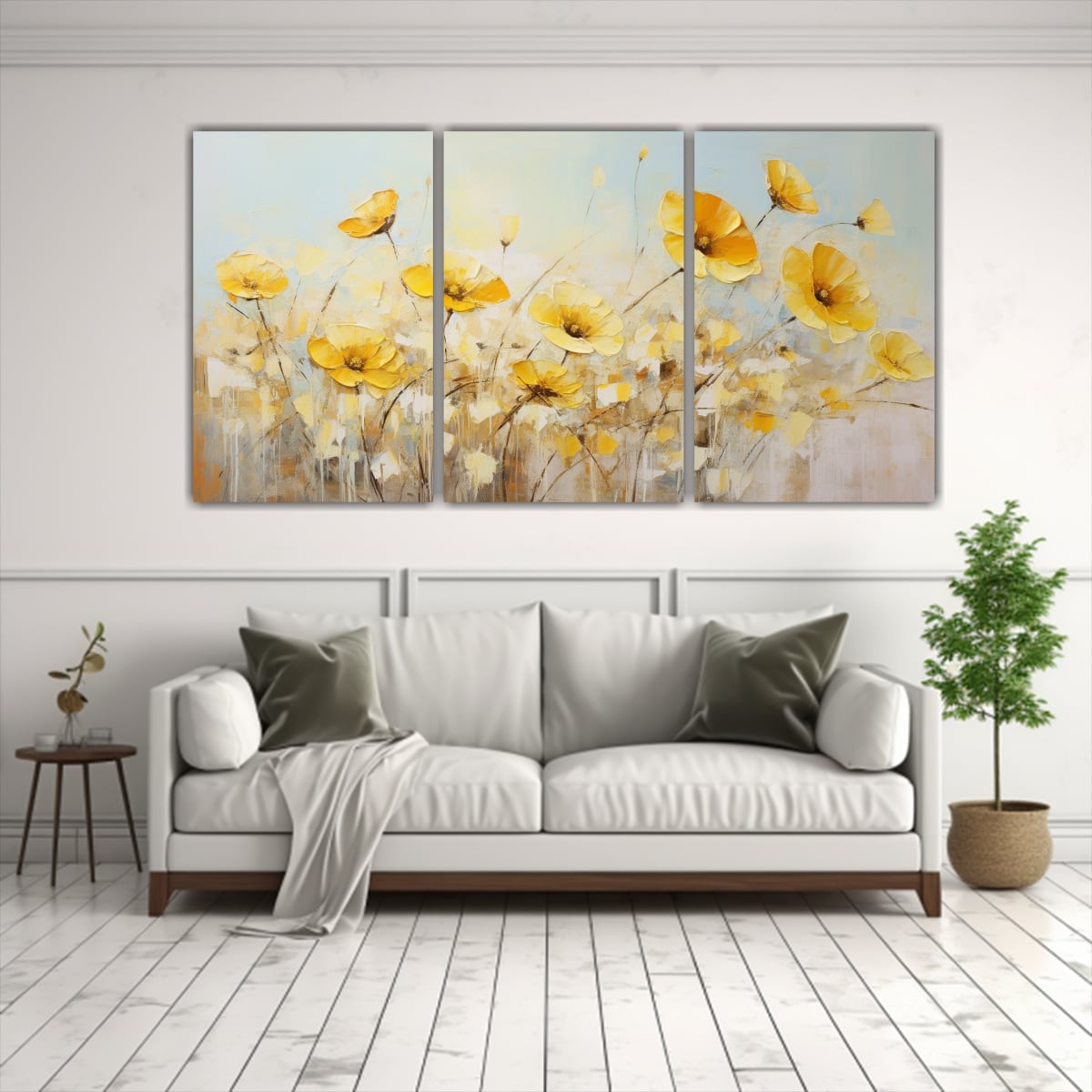 TRÍPTICO INTENSO SURREALISTA CON FLORES 90X45 CM - 2